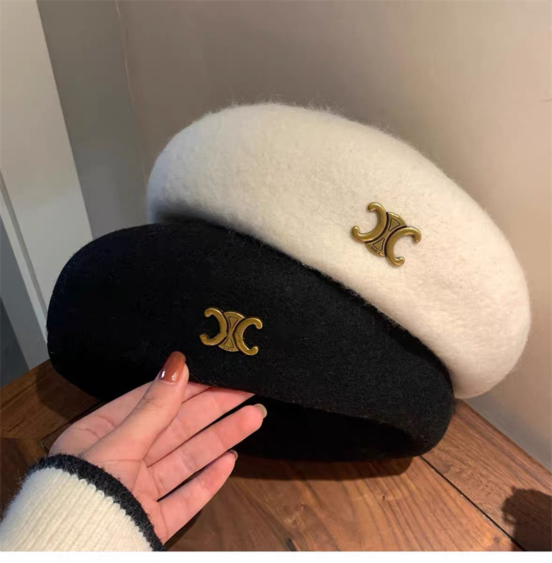 Woolen Beret Women's 2023 Popular Autumn and Winter Hat Painter Cap Big Head Circumference Makes Face Look Smaller Beret Arc De Triomphe