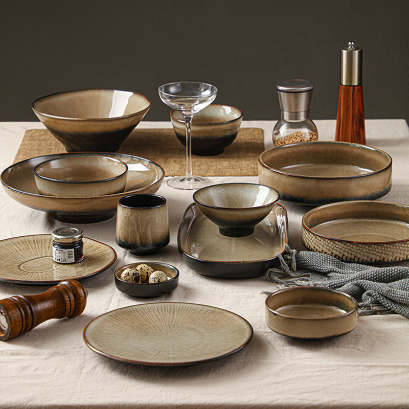 日式窑变复古咖啡金创意陶瓷简约高档轻奢杯碗盘碟餐具组合套装