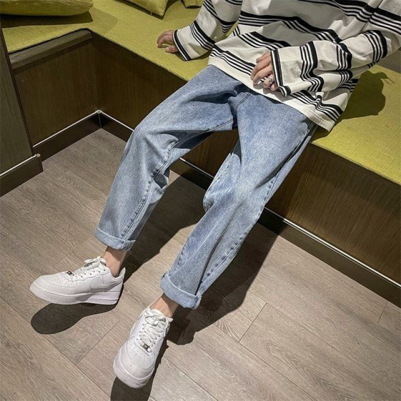 牛仔裤男秋季薄款潮牌高街宽松直筒阔腿裤潮流百搭痞帅哈伦九分裤