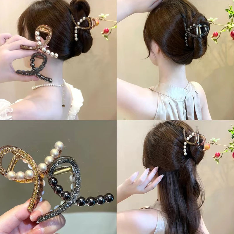 新款鲨鱼夹亚克力发夹 复古法式珍珠抓夹女中号盘发后脑勺发饰