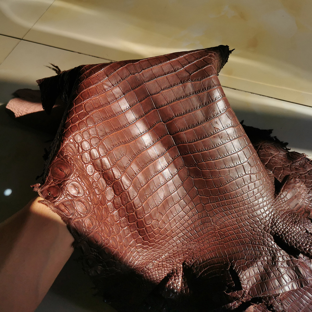aresgator南非尼罗鳄鱼皮真皮雾面深咖纯水染哑光真鳄鱼皮服装革