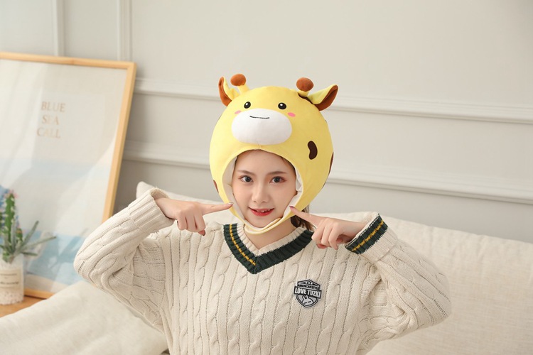 批发 圆形小鹿头套帽子 毛绒头套拍照道具写真道具卡通头套