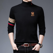 秋季新款韩版男士针织毛衣加厚休闲刺绣t恤上衣男士羊毛衫打底
