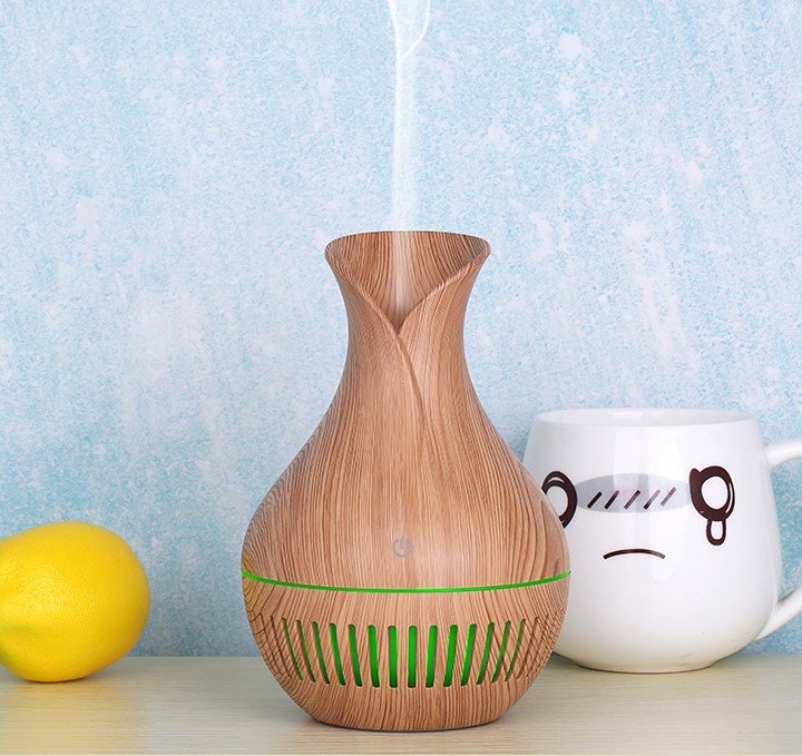 Colorful Light Wood Grain Crack Ultrasonic Vase Aromatherapy Machine Hollow Desktop Lamp Atomizer Humidifier