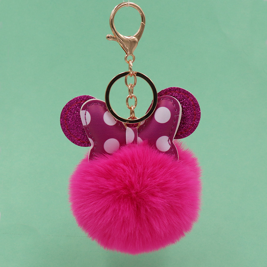 Polka Dot Mickey Bow Plush Key Chain Creative Cartoon Fur Ball Bag Key Pendants Car Key Ring