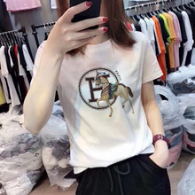 同款仕途爱马仕女装联名2024新款短袖体恤女H字母图案马字母T恤女