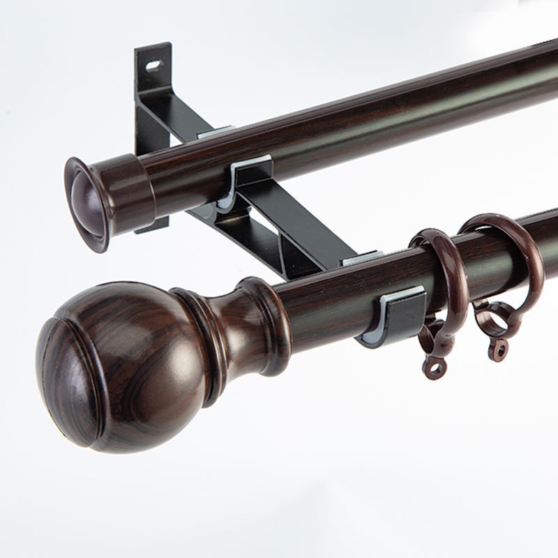 罗马杆批发实木纹铝合金窗帘杆单杆窗帘轨道打孔明轨墙装配件批发