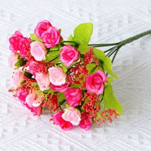 厂家批发 21头钻石玫瑰 7叉春色小玫瑰 玫蕾 仿真花 人造塑料花