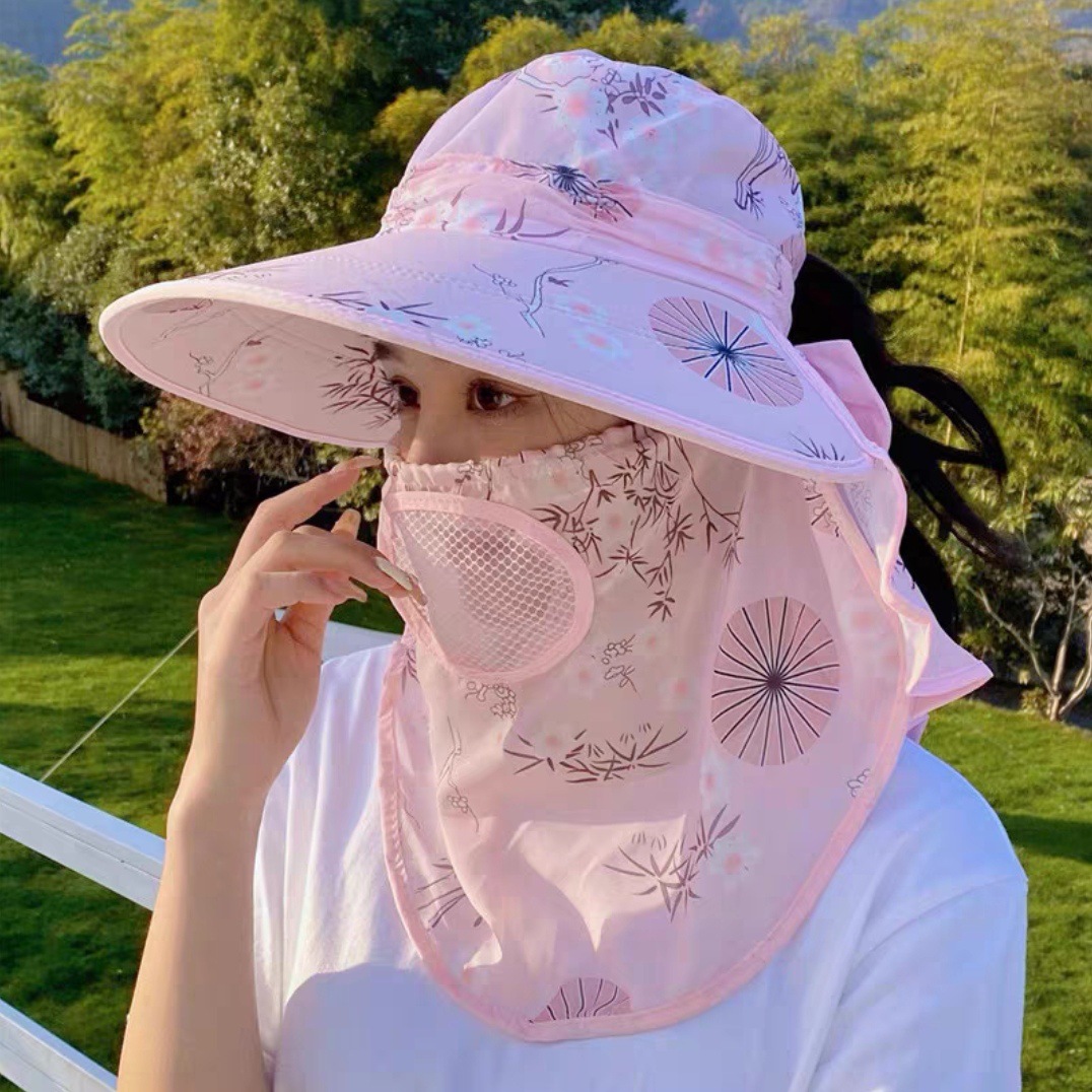 Hat Women's Summer Thin Outdoor Sun Hat Foldable Uv-Proof Work Sun Hat Cover Face Tea Picking Sun Hat