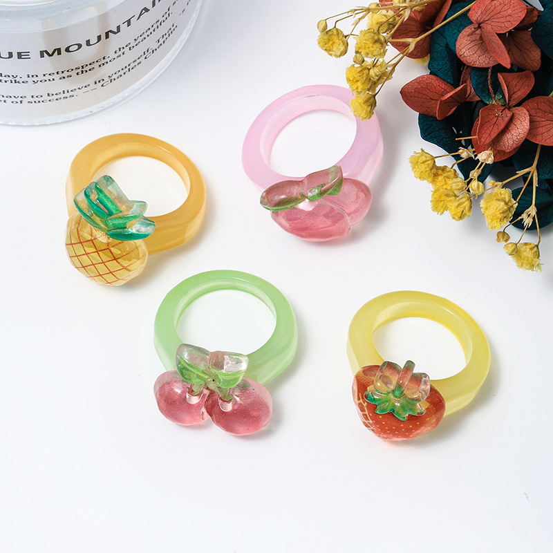 Fresh and Stylish Fruit Resin Ring Female Ins Creative Niche Design Non-Fading Three-Dimensional Cherry Ring