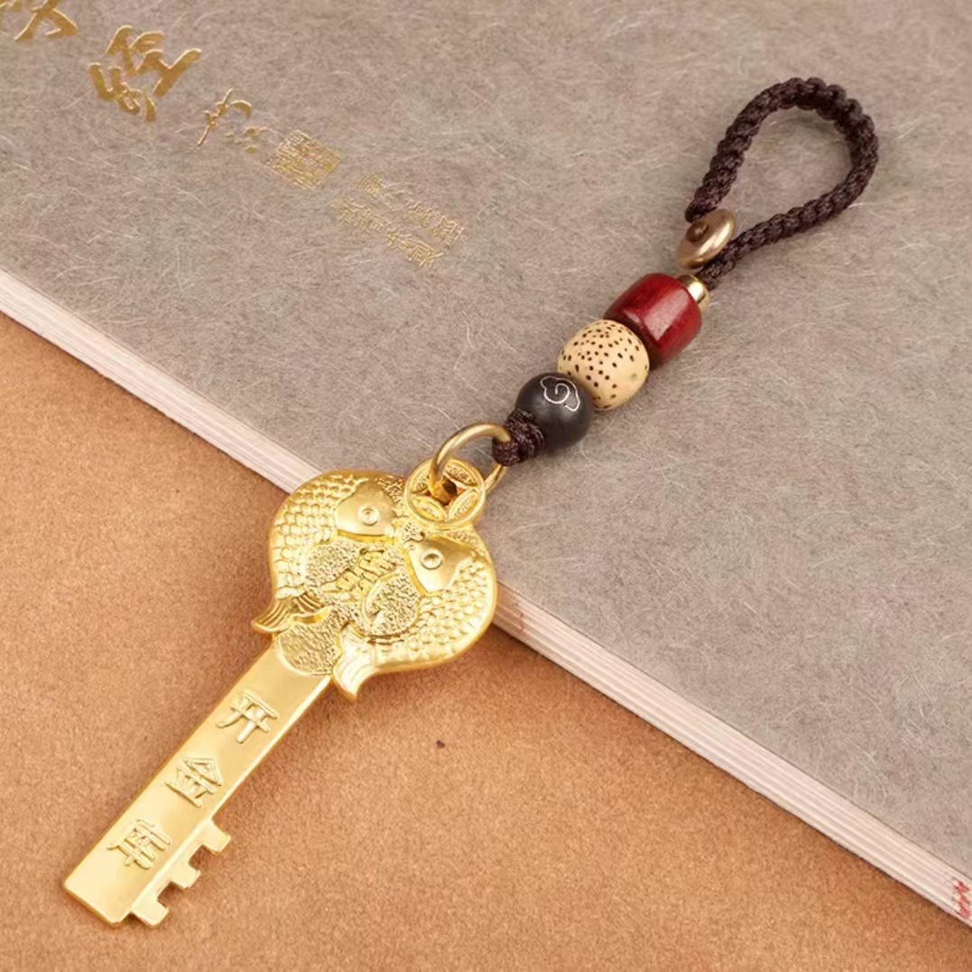 Brass Key Buckle Pendant Twelve Zodiac Gold Key Pure Copper Pendant Car Key Chain Male and Female Personality Gift