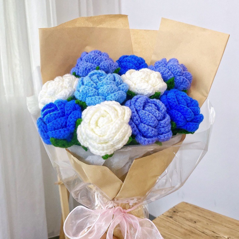 手工编织玫瑰花束毛线自制钩针diy材料包情人节送女友送闺蜜礼物
