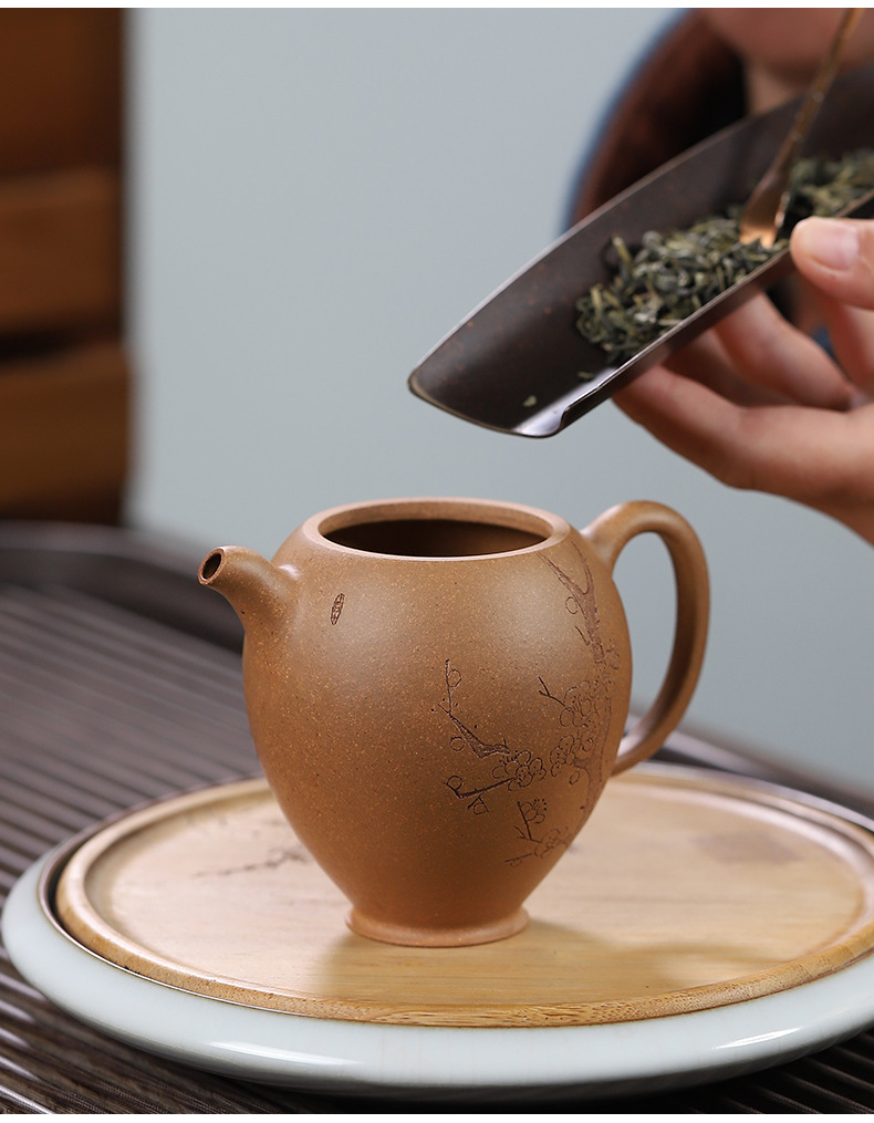 宜兴紫砂壶批发方标纯手工刻绘梅花原矿老段泥怀香美人肩宫灯壶