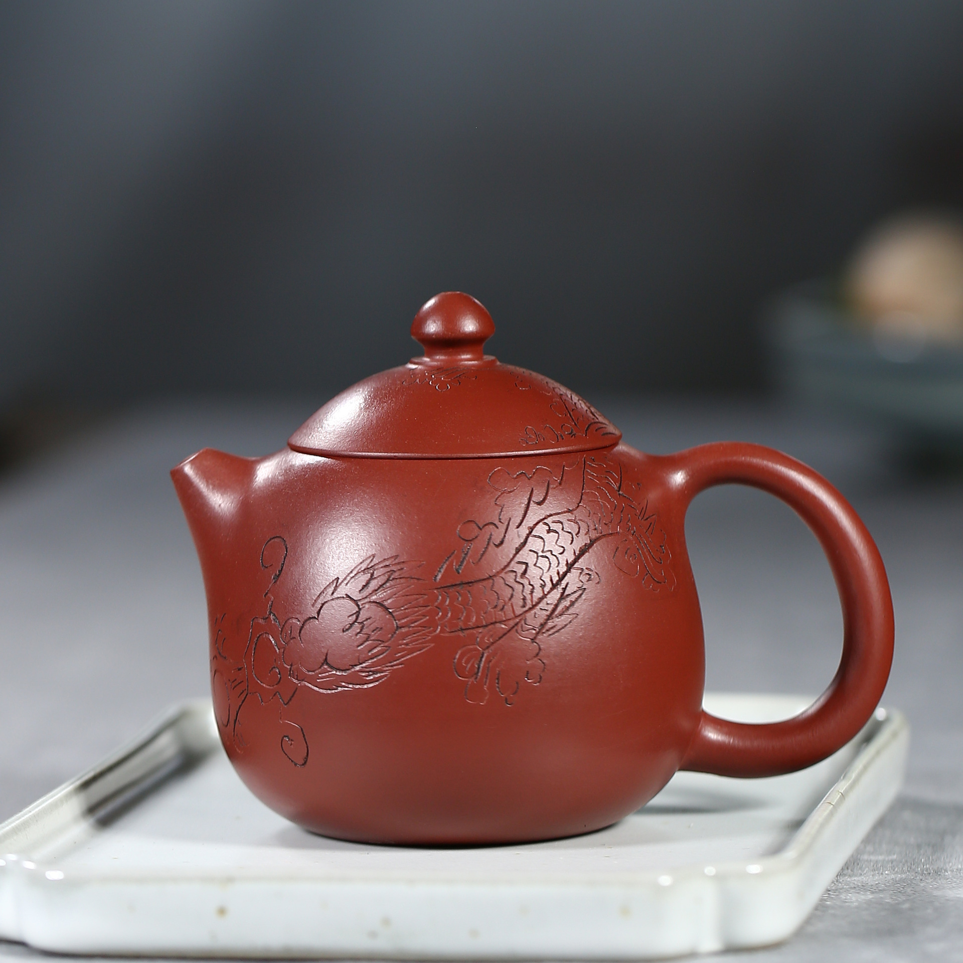 宜兴紫砂壶家用泡茶小茶壶大红袍龙蛋壶200cc家用茶壶定制陶刻