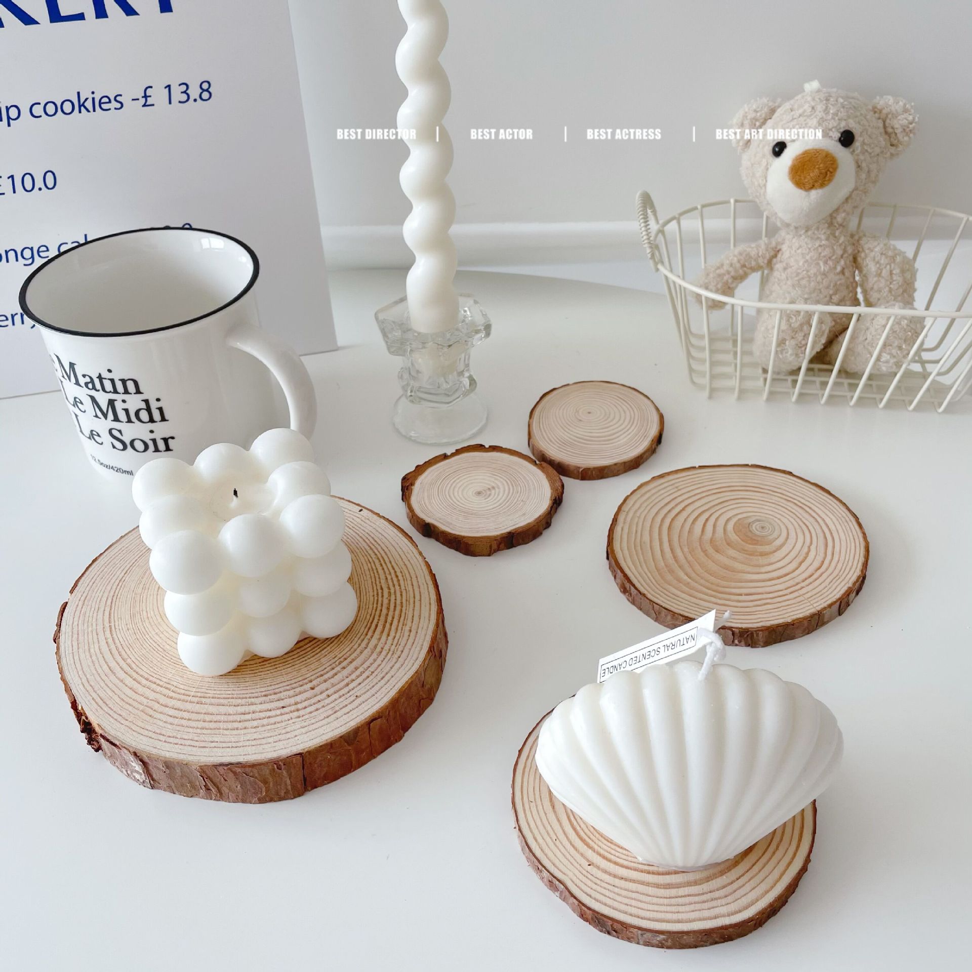 ins天然实木片圆木块杯垫木垫子蜡烛垫拍照道具 摄影背景摆件装饰