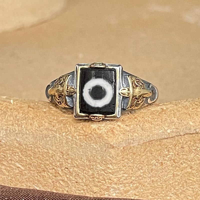 茵熙藏传天珠西藏天珠断珠改制银色镶嵌天珠戒指活口男女款民族风