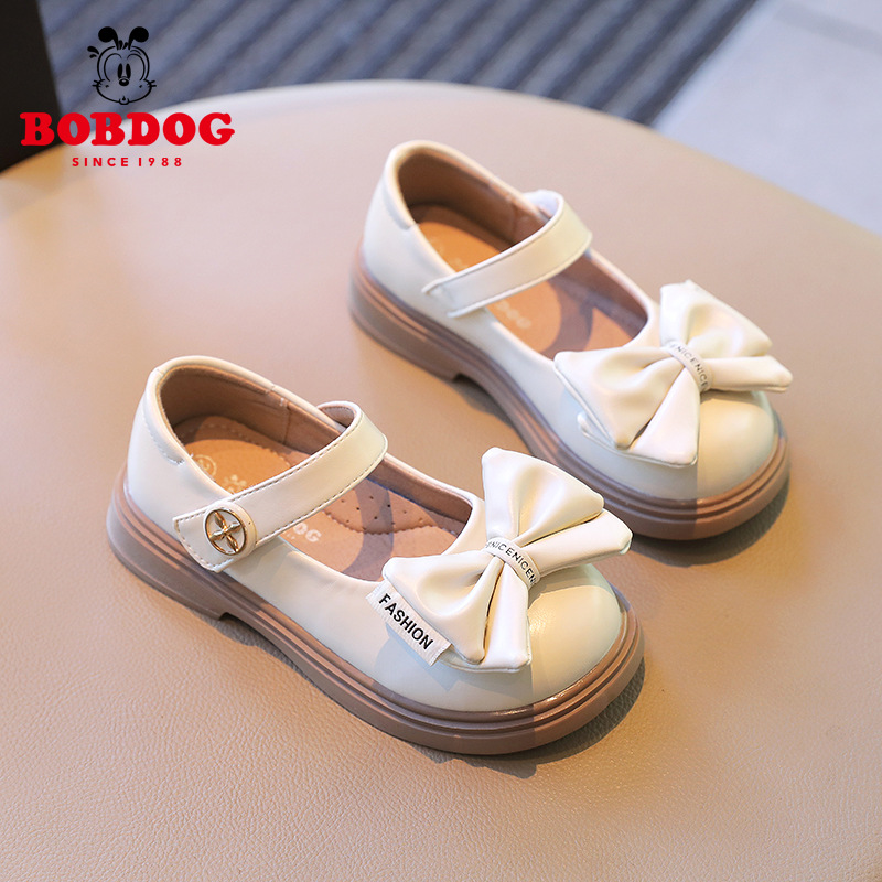 巴布豆女童皮鞋春秋小公主黑色学生演出鞋子小女孩蝴蝶结软底单鞋