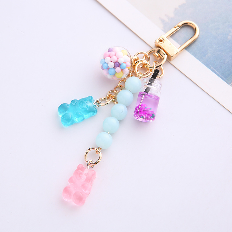 Ins Cute Girl Heart Candy Bear Keychain Rainbow Color Soft Candy Airpods Earphone Protective Cover Package Pendant