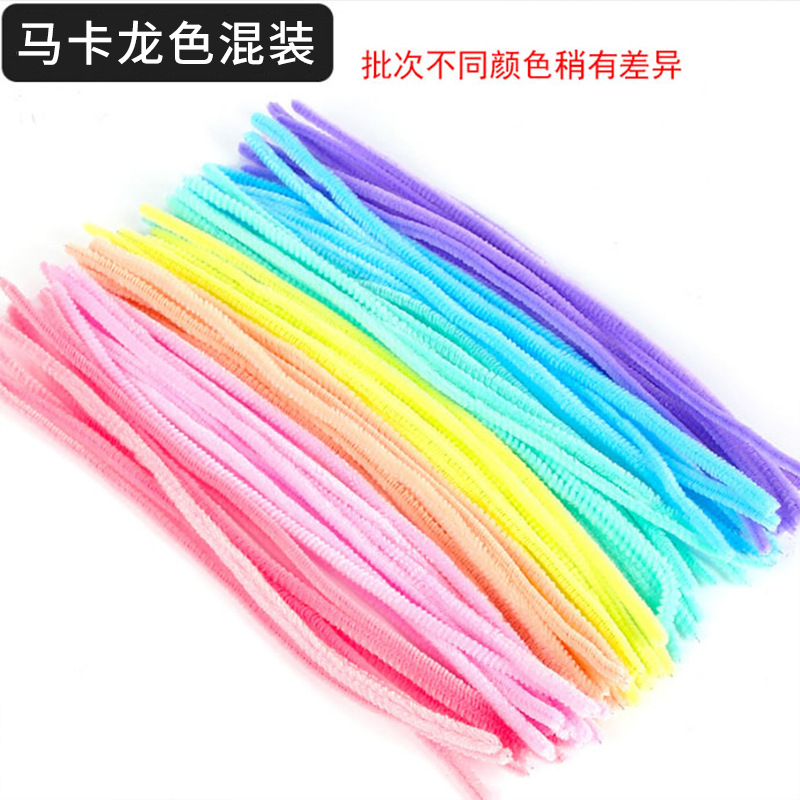 Macaron Color Twist Stick Diy Material Package Wholesale Simulation Plush Wool Tops Folding Stick Twist Stick Material Bouquet