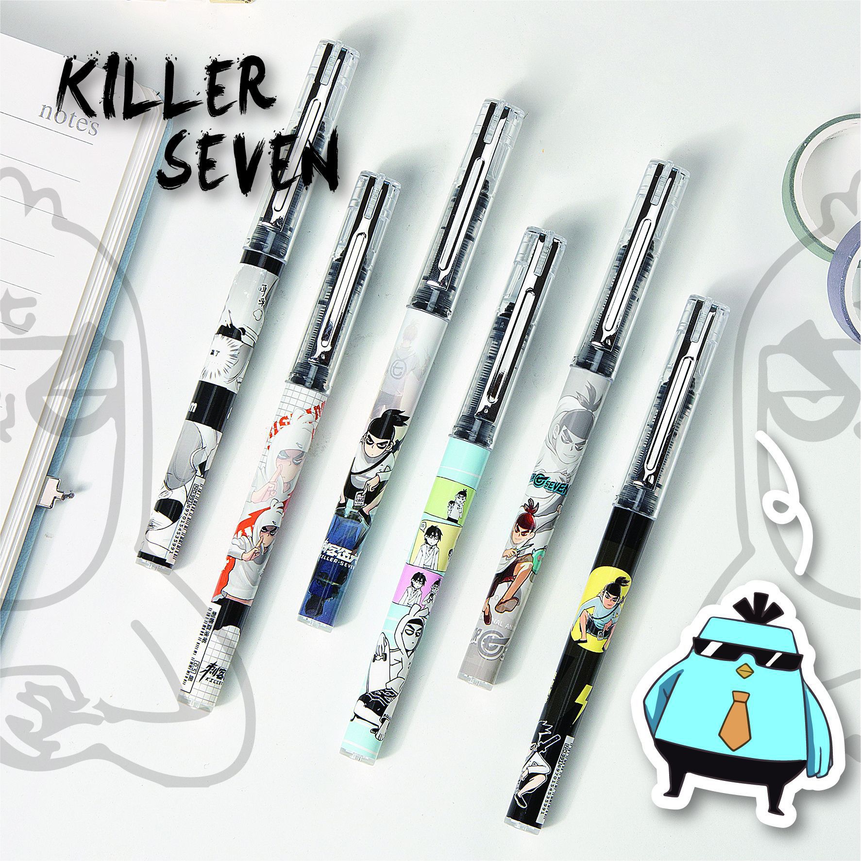 批发禾硕hs-991刺客伍六七卡通图案直液式中性笔黑色签字笔