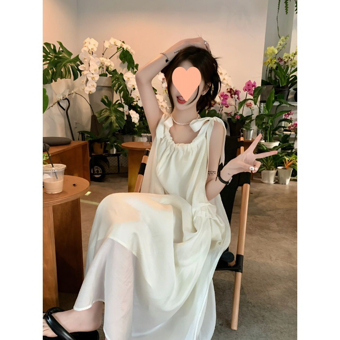 French Gentle Lazy Holiday Style Loose Strap Dress Women's Summer 2023 Design Mid-Length Dress Women Clothes