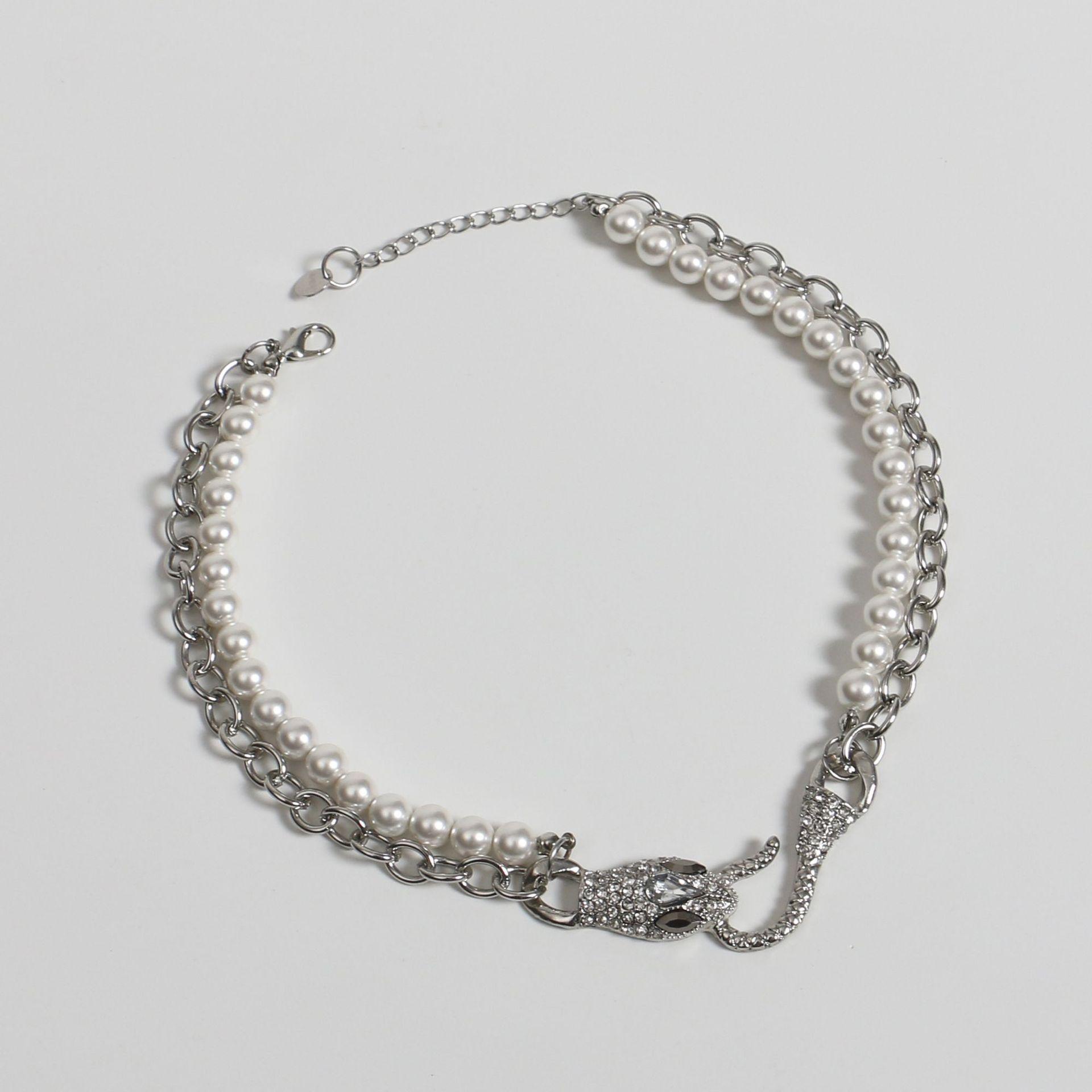 museden杜掌门ins风古巴灵蛇双层叠带珍珠项链锁骨链