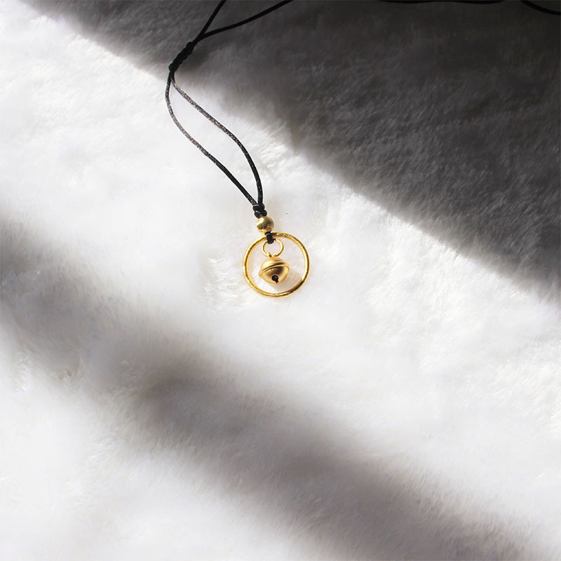 网红同款铜镀金素圈铃铛吊坠黑绳编织项链送朋友礼物直播批发
