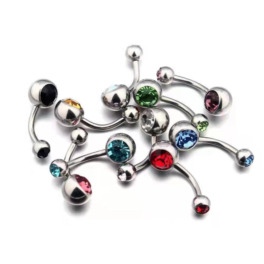 跨境电商专供不锈钢双钻肚脐环镶钻肚脐钉套装穿刺饰品