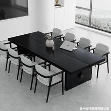创意极简实木办公桌原木大板会议长桌轻奢设计师洽谈桌大型工作台