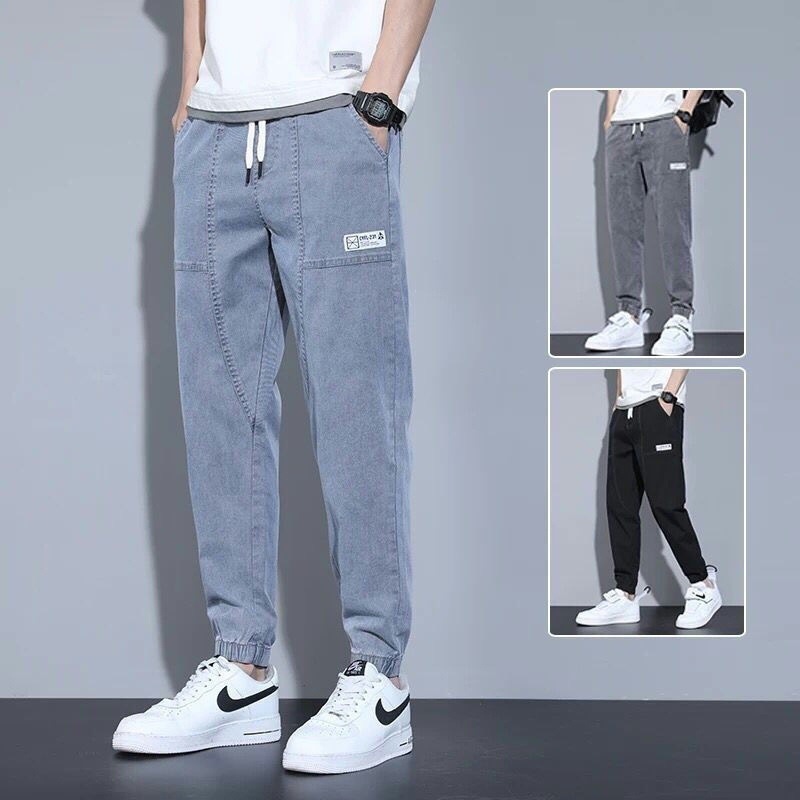 Elastic Waist Jeans Men's Loose Tappered Cropped Pants 2022 Summer Summer Thin Casual Pants Fashion Brand Harem Pants