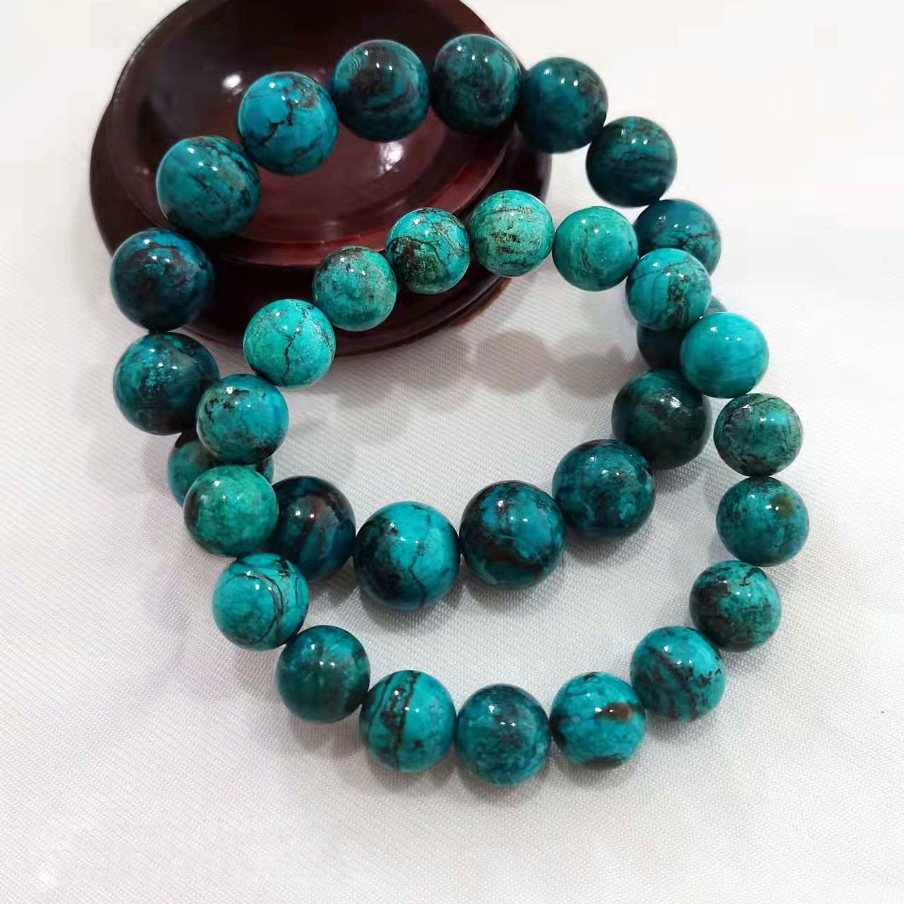 天然凤凰松石手链 7a蓝铜矿高瓷蓝松石圆珠手串时尚饰品能量手链