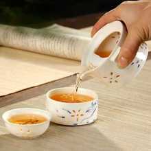 8EC2玲珑镂空陶瓷快客杯壶便携旅行茶具套装青花瓷随身茶壶手抓壶