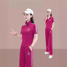 大码时尚休闲运动服套装女士夏季2024新款短袖宽松洋气减龄二件套