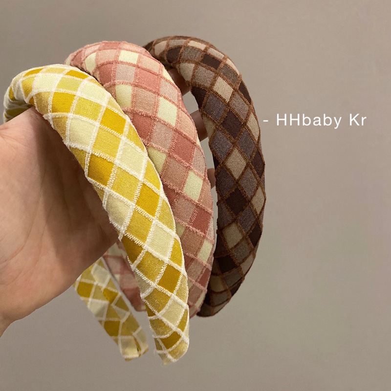 Sweet Cute Girly Style Literary Headband Hair Accessories Korean New Color Geometric Plaid Fabric Hairband Decoration