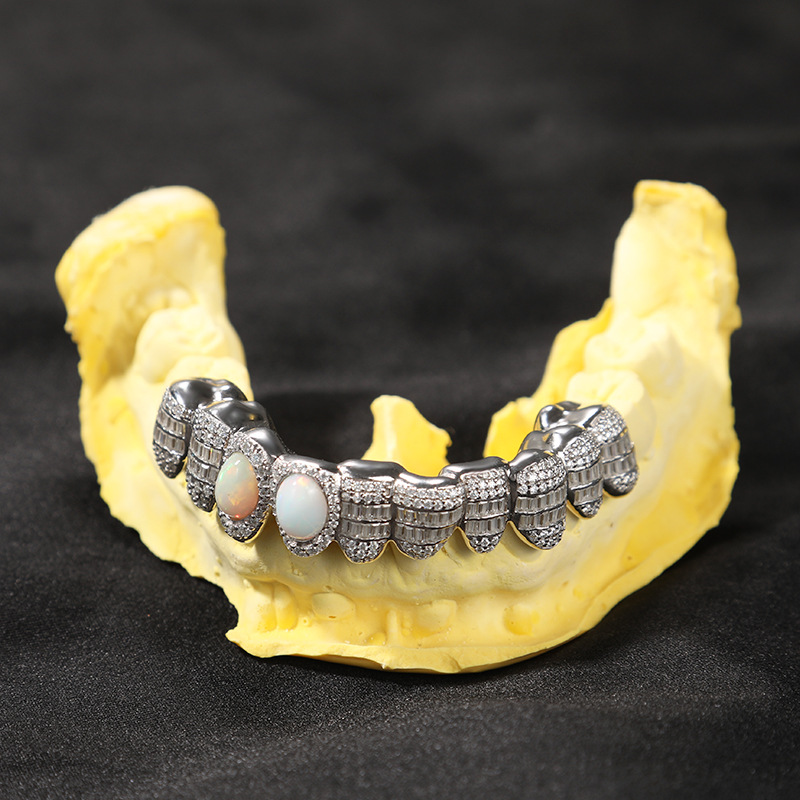 欧美嘻哈925银锆石牙套hiphop满钻金牙装饰牙套 teeth grills