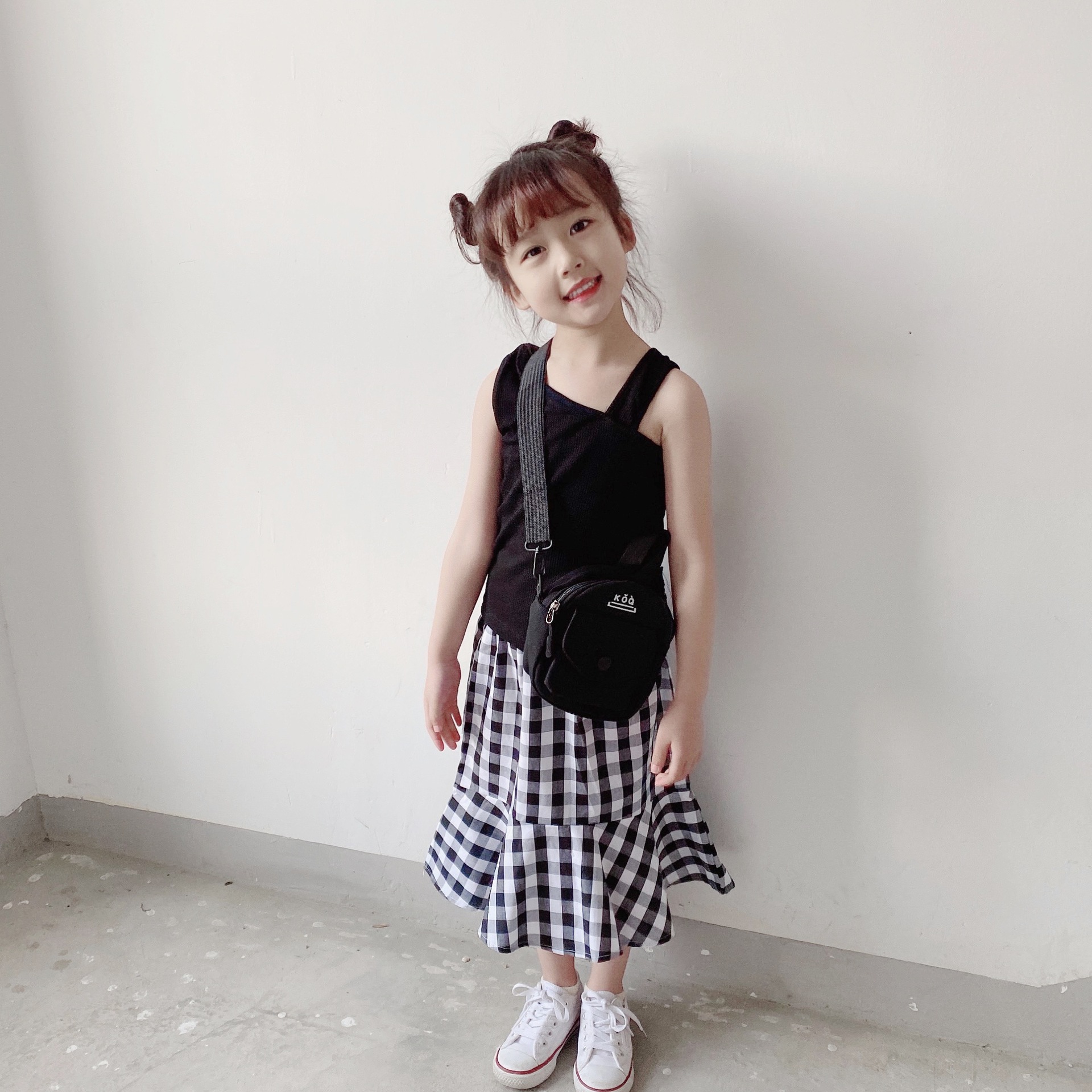 bobokids 2021ss春夏新款童装日系女童格子半身裙亲子装