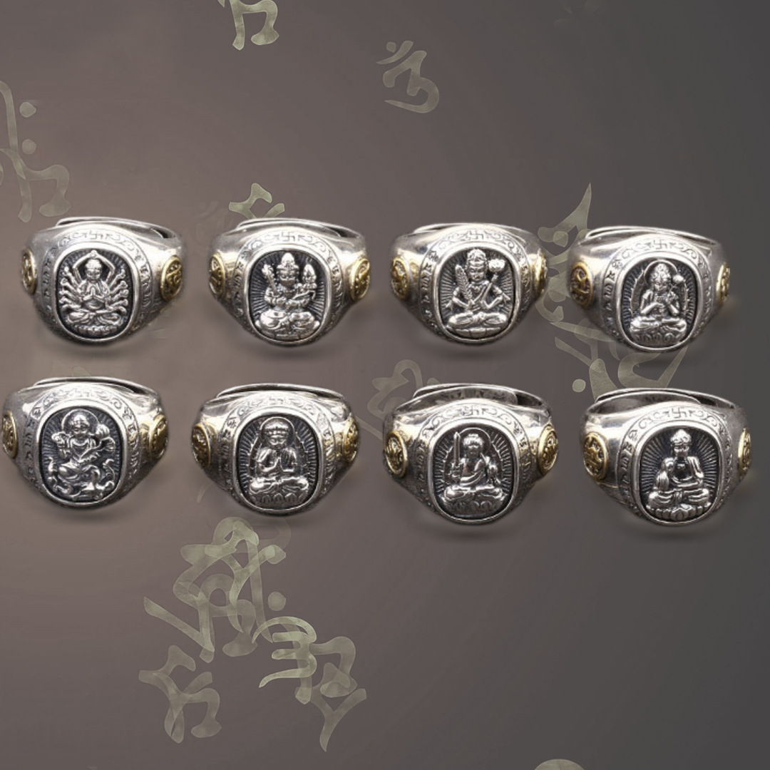 【十二生肖守护】s925纯银个性民族风不动明王古风男士本命戒指潮