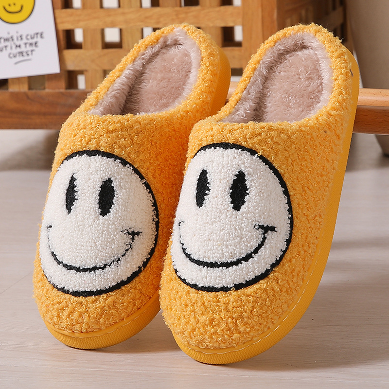 Winter Cute Cartoon Smiley Face Home Cotton Slippers Wholesale Household Fluffy Slippers Women's Couple Warm Slippers Indoor