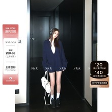 Skk Store 自在起居 松弛感羊毛大V领坑条针织衫短裤休闲套装女春