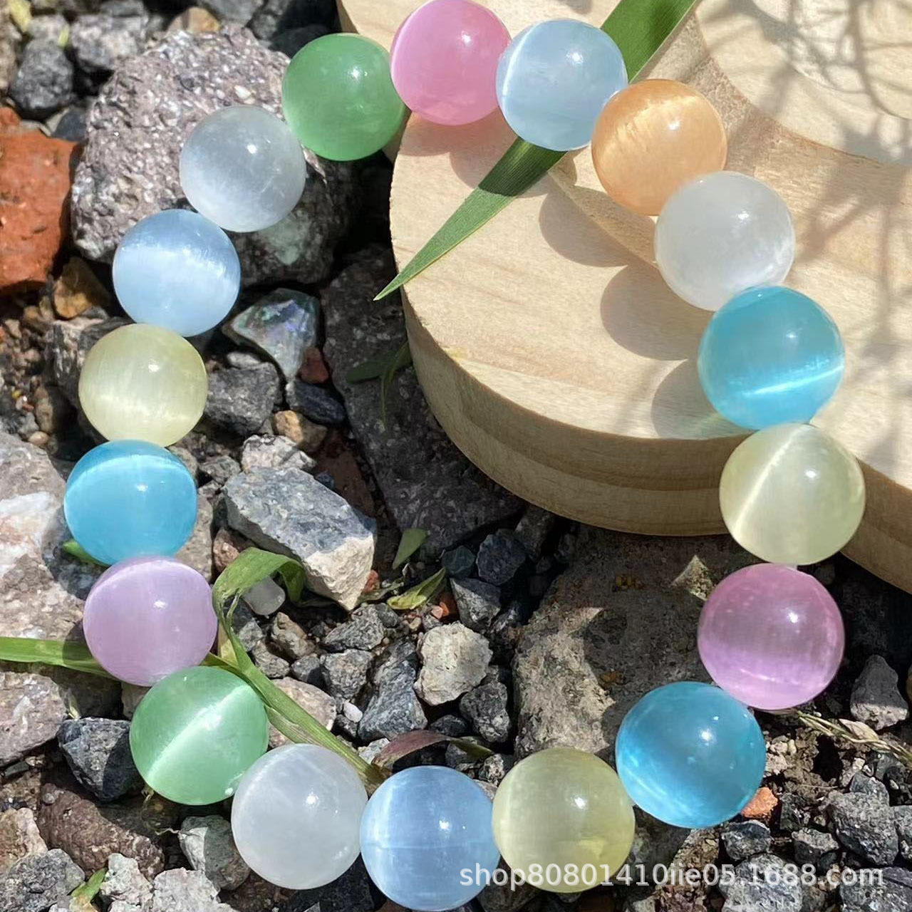 天然石膏石猫眼散珠彩虹猫眼石散珠子方解石圆珠diy串珠手链配件