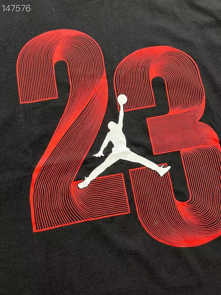 一件代发 高品质aj乔丹飞人红色数字指纹23号漫画情侣篮球短袖t恤