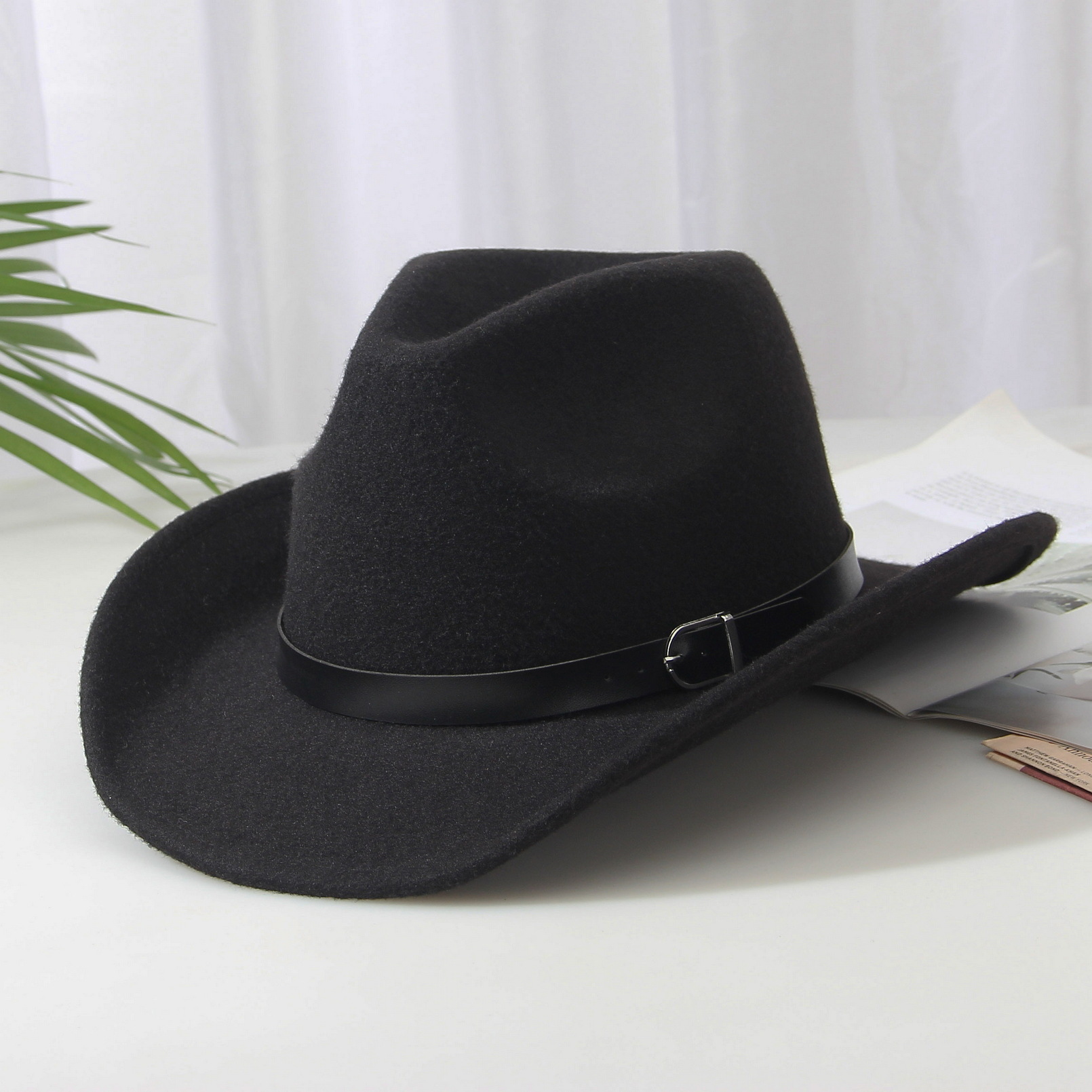 跨境新款热销帽子成人款羊毛牛仔翘边复古英伦风礼帽 爵士帽-阿里巴巴