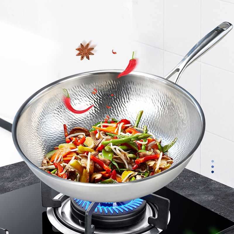 批发纯钛炒锅钛锅无涂层圆底不粘锅炒菜锅钛合金炒勺燃气灶电磁炉
