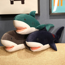 仿真鲨鱼暖手抱枕刺绣大白鲨手捂车枕毛绒玩具三合一午睡枕毯子