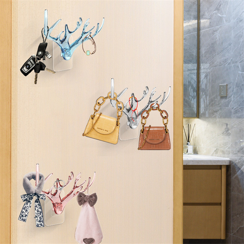 Antlers Hook Nordic Wall Decoration Small Hook Creative Special Deer Head Three-Dimensional Invisible Wall Key Wall Sticky Hook