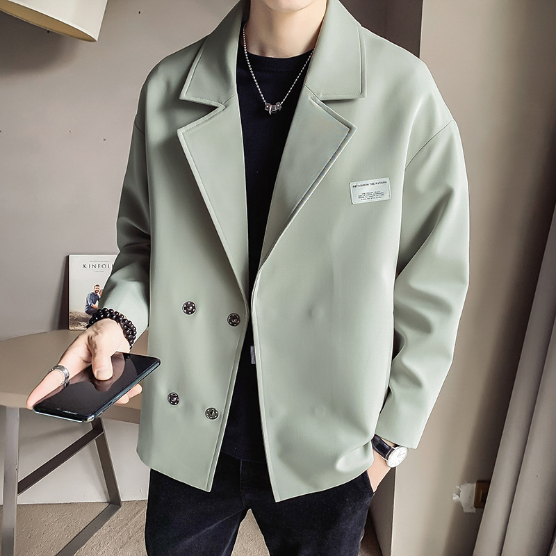 批发韩版春装男生小西装 2021时尚休闲宽松版男式西服绿色外套潮