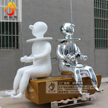 现代简约气球人软装摆件 大型抽象人物雕塑 室内玻璃钢电镀雕塑