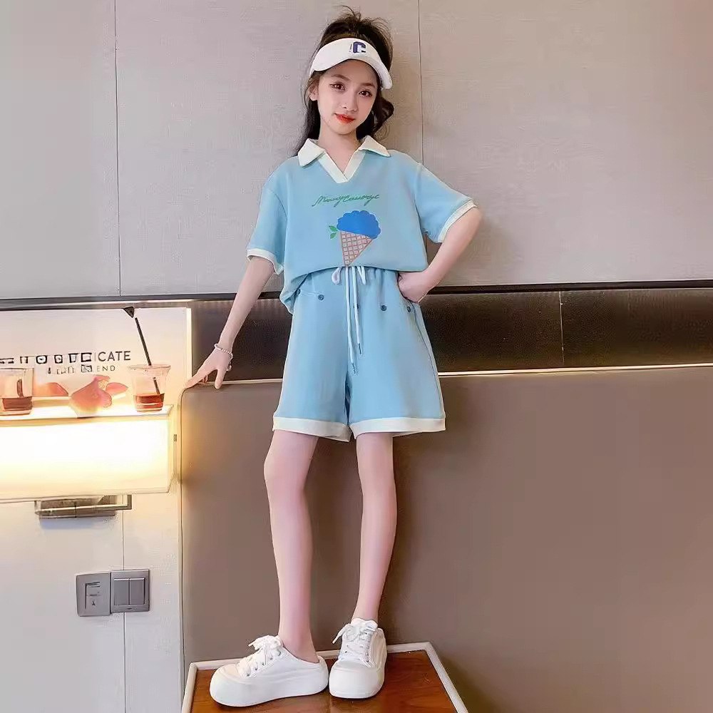 女童夏季套装2024新款网红儿童时髦休闲运动女大童夏装短袖两件套