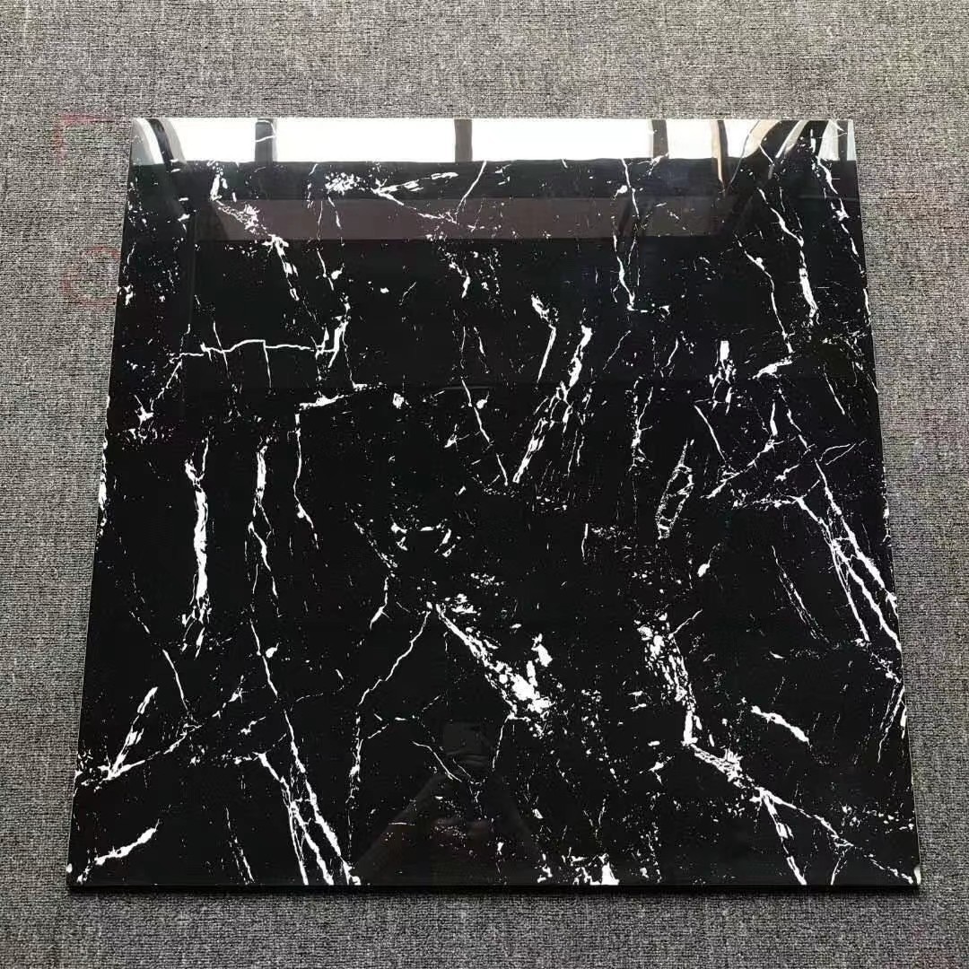 纯黑色全抛釉大理石 800x800 客厅地砖瓷砖 釉面砖 亮光地板砖
