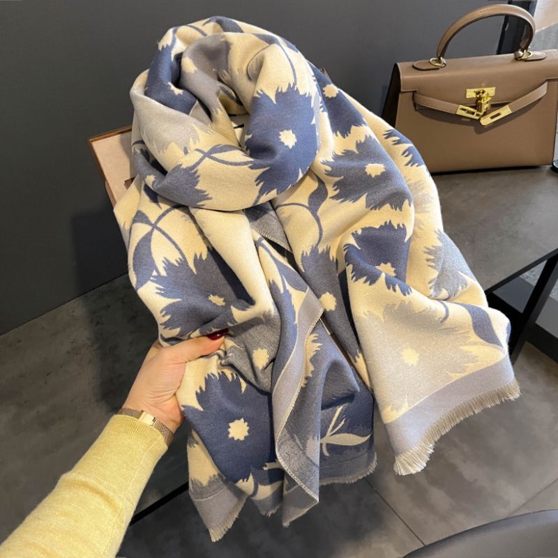 High Sense Sunflower Pattern Autumn and Winter New Artificial Cashmere Scarf Women's Warm Thickened All-Matching Long Shawl Scarf